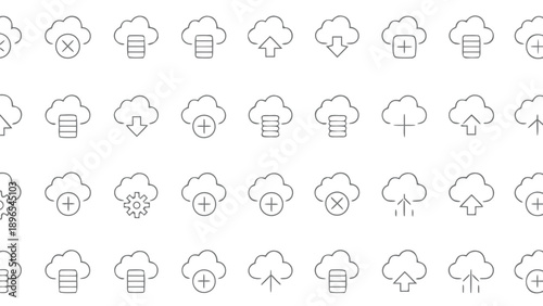 Vector cloud storage icons with various symbols, for website or app UI, isolated on transparent background, png