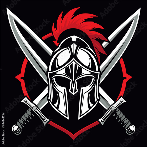 vector illustration of an old army helmet and sword