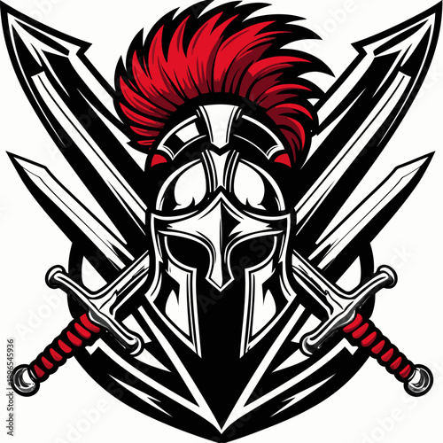 vector illustration of an old army helmet and sword