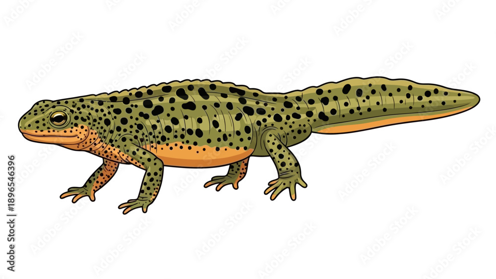 Obraz premium Spotted amphibian reptile with orange belly on white background.