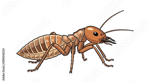 An illustration of a brown termite, a common wood-eating insect pest.