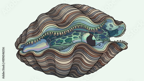 Colorful and Intricate Giant Clam Illustration on White Background