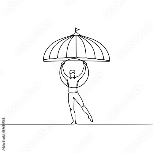 Abstract one line circus balance performance vector illustration on white background