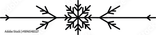 Minimalist snowflake divider vector, elegant winter border element, black line art snowflake ornament for holiday stationery and seasonal decor