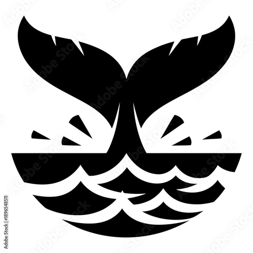 black and white whale tail silhouette vector illustration symbolizing ocean freedom marine life movement for modern branding coastal decor minimalist wildlife graphic design