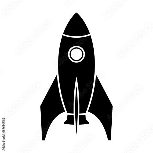 black silhouette rocket spacecraft vector icon symbolizing startup innovation technology futurism and growth concept for modern digital branding design and minimal interface