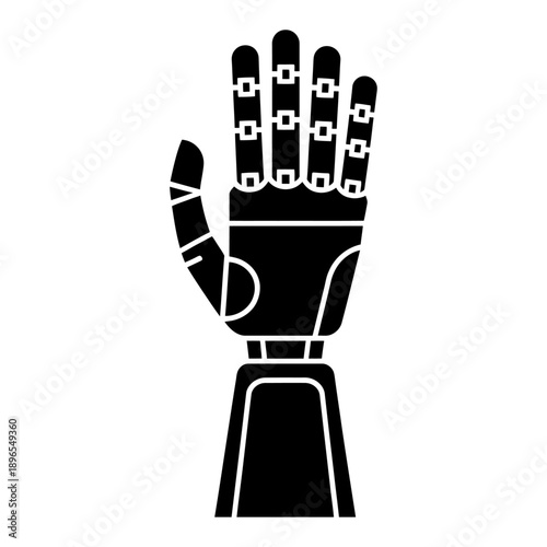 robotic hand silhouette with articulated fingers futuristic artificial intelligence technology vector illustration mechanical prosthetic limb design isolated minimal black style for innovation concept