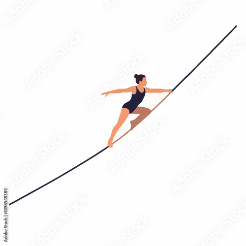Dynamic circus wire-dancer tightrope performance vector illustration on white background