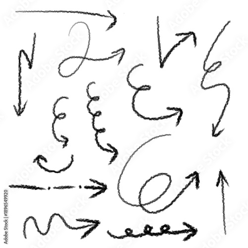 Bilde på lerret Flechas desenhadas com traços expressivos, curvas acentuadas e variações de espessura em preto e cinza, ótimo para projetos de propaganda e web design