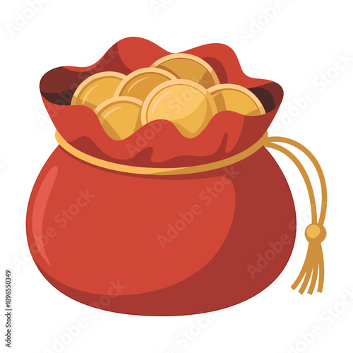 colorful red fortune pouch filled with gold coins vector illustration symbolizing prosperity savings and abundance ideal for finance concepts festive designs and wealth themed graphics