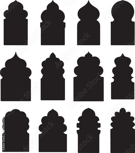 Traditional Arch Window and Door Silhouettes Inspired by Islamic and Mughal Design