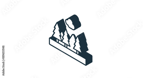 Stylized Paper Cutout Mountain Landscape Design.