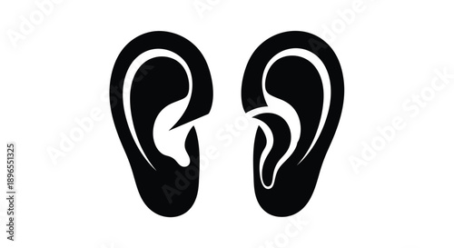 Two human ears depicted in a striking black silhouette