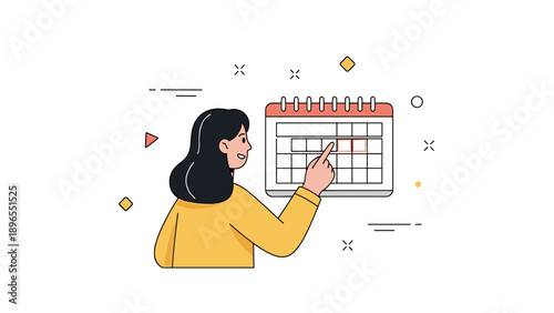 Female character with calendar: cartoon style planning concept