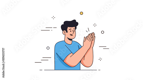 Illustration of young male applauding with geometric elements