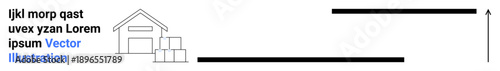 Logistics, supply chain, warehouse storage, distribution management, inventory tracking, business operations. Minimalist design with a warehouse, boxes and a directional arrow. Logistics and supply
