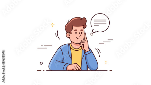 Illustration of a young caucasian male thinking with a speech bubble