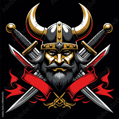 Viking soldier and sword themed logo illustration