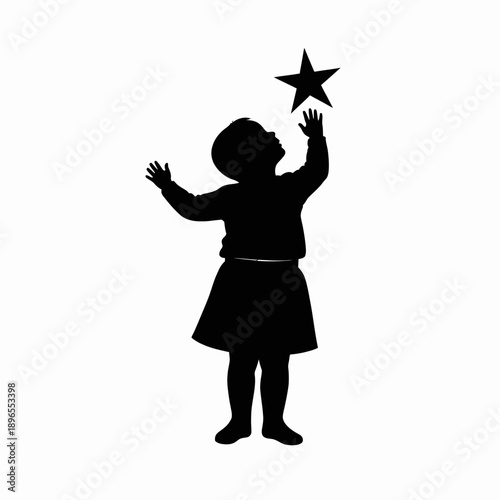 Silhouette of a Child Reaching for a Star Symbolizing Aspirations Dreams and Endless Possibilities in a Minimalistic Artistic Style