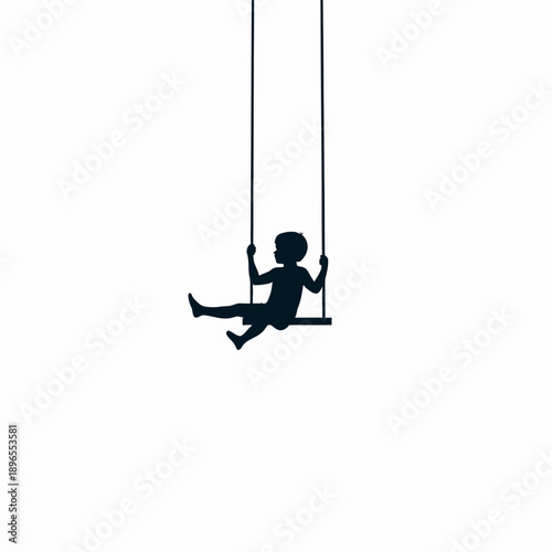 Silhouette of a Child Joyfully Swinging High Against the Bright Sky, Capturing the Essence of Childhood Freedom and Innocence in a Simplistic Artistic Form