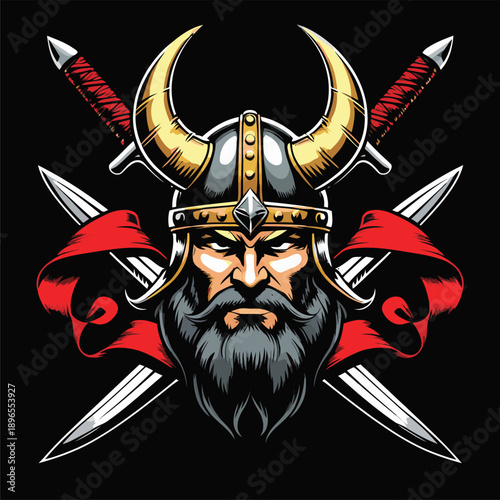 Viking soldier and sword themed logo illustration