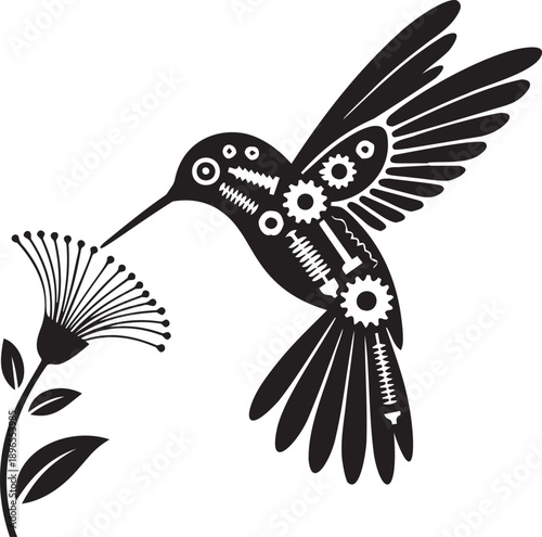 Steampunk hummingbird vector with mechanical gears and clockwork parts