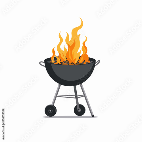 Illustration of a Charcoal Grill with Flaming Coals on a Stand for Outdoor Barbecue Cooking and Grilling Enthusiasts