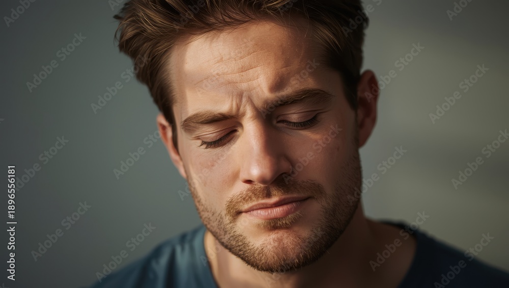 Fototapeta premium Individual showing signs of a headache or contemplating meditation
