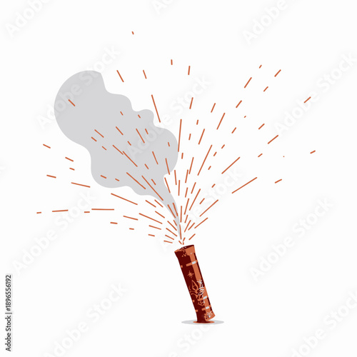 Illustration of a Vibrant Firework Erupting in Colorful Bursts with Smoke Trails Against a Minimalist White Background