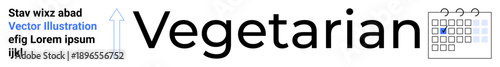 Healthy eating, meal planning, diet tracking, vegetarian lifestyle, organization, food management. Text reading Vegetarian with a calendar icon a checked date box. Meal planning and diet tracking
