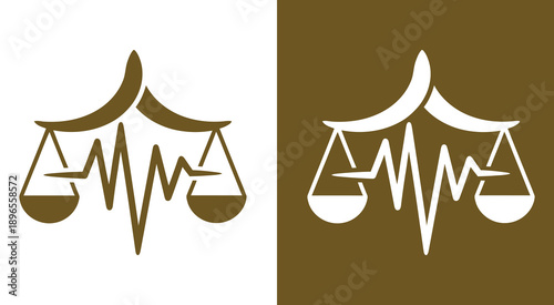 Scales of Justice Icon Set with Pulse Line Design for Legal Services