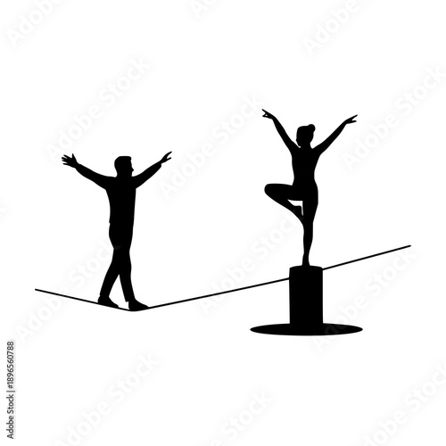 Silhouettes of circus equilibrists vector illustration isolated on white background
