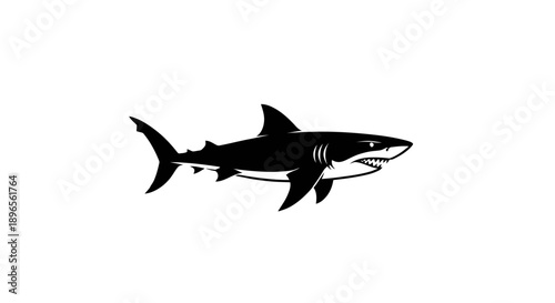 Simple black illustration of a shark on a white background