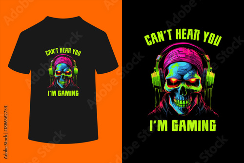 Gamer Shirt for Boys Teens Men Video Gaming Funny Skull T-Shirt
