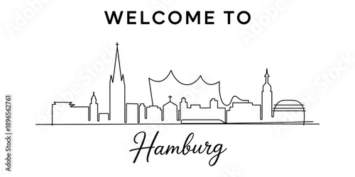 Welcome to hamburg: minimalist line art cityscape outline illustration