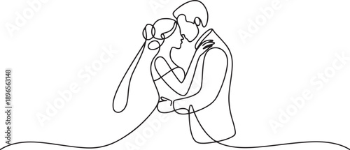 continuous line drawing of woman with man wedding couple concept greeting card vector illustration. one line Art icon drawing vector
