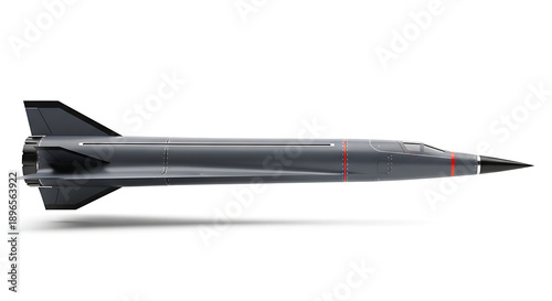 Photorealistic studio-style visualization of a hypersonic missile, presented as a high-tech aerospace object, isolated on a pure white seamless background.