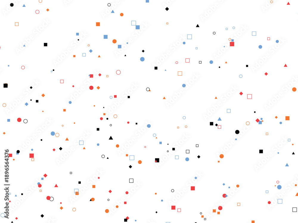 Fototapeta premium Playful scattering of colorful geometric shapes against a clean white background