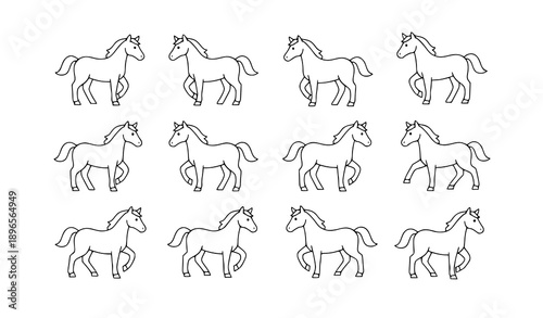 Set of horse vector silhouettes illustration