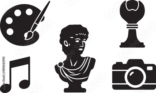 A collection of artistic icons on a transparent background