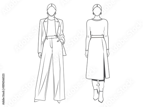 Minimalist Women Fashion Line Art Illustration in Black and White.