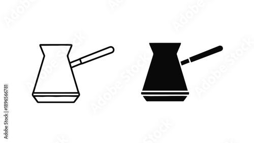 Vector illustration of a traditional Turkish coffee maker cezve icon set, on transparent background