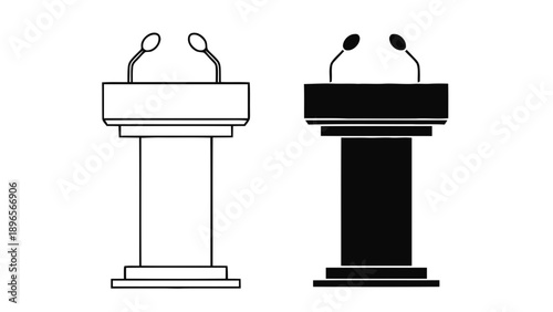 Vector illustration of speaker podiums with microphones, ideal for public speaking, debates, and conferences, on transparent background