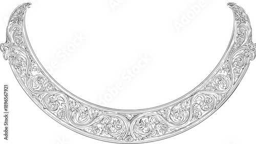 Elegant Crescent Moon Ornament Frame with Intricate Patterns Vector Art and Illustration