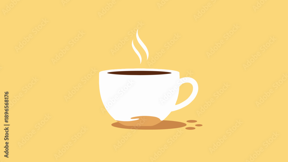 Obraz premium Hot coffee cup spilling on a plain yellow background.