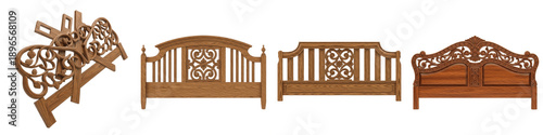 Cuadro en lienzo Set and Collection of Traditional Ornate Carved Wooden Bed Headboards for Luxury