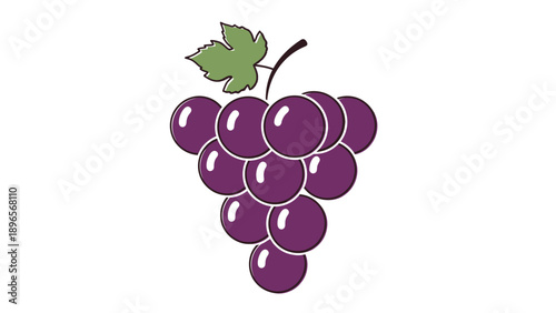 A vibrant purple grape cluster illustration with a green leaf.