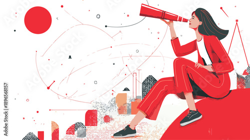 Empowering Young Girl Observing Through Telescope in Curious Exploration