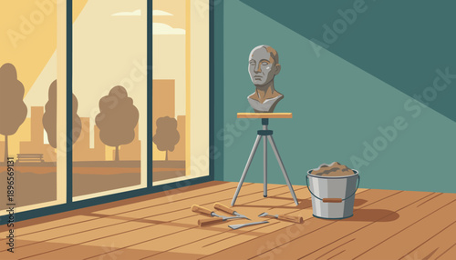 Sculpture Studio with Bust and Tools.