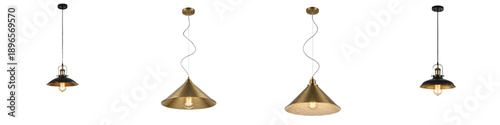 Принти на полотні Set/Collection of Modern Industrial Pendant Light, Vintage Brass and Matte Black